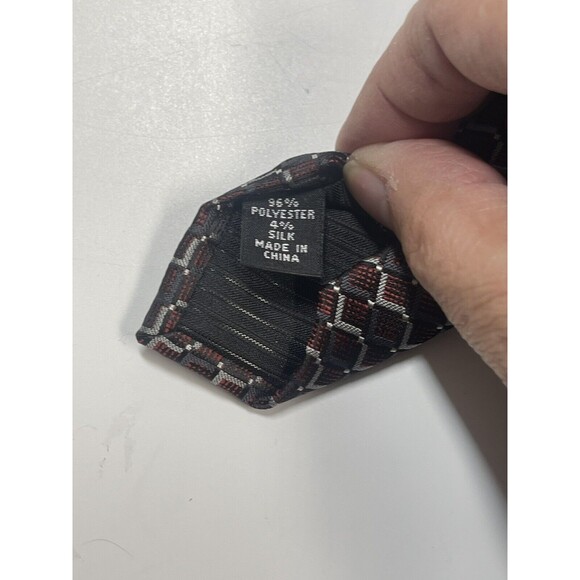 Alfani Geometric Print Silk Blend Neck Tie In Burgundy New - Picture 5 of 7